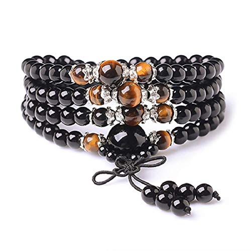IXMLDAXD Naturstein Schwarzer Obsidian mit Tigerauge Stein Armband Männer Frauen 108 Perlen Stretch Armbänder 6mm 8mm Buddha Rosenkranz IXMLDAXD Naturstein Schwarzer Obsidian mit Tigerauge Stein Armband Männer Frauen 108 Perlen Stretch Armbänder 6mm 8mm Buddha Rosenkranz von IXMLDAXD