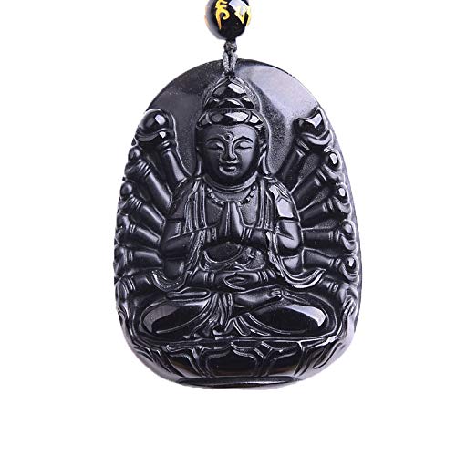 IXMLDAXD schwarze Obsidian-Halskette， Einzigartige natürliche schwarze Obsidian geschnitzte Buddha-Glücksamulett-Anhänger-Halskette for Frauen-Männer-Anhänger-Schmuck von IXMLDAXD