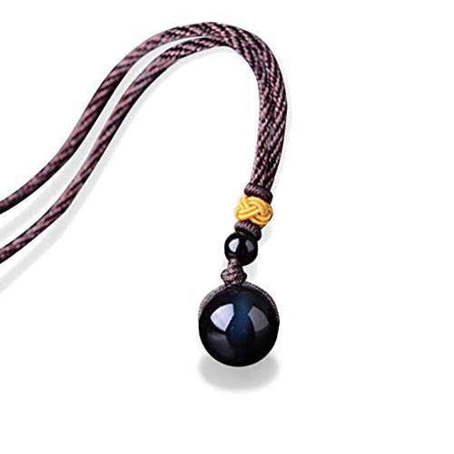 IXMLDAXD schwarze Obsidian-Halskette， Natürliche Obsidian Regenbogen Auge Transfer Glück Perle Anhänger Halskette Polyester Seil Kette Halskette Schmuck for Frau von IXMLDAXD