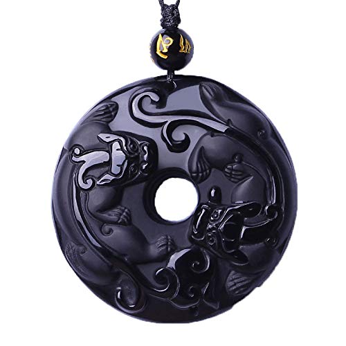 IXMLDAXD schwarze Obsidian-Halskette， Natürliche mattierte Obsidian PiXiu Sicherheitsschnalle Anhänger Männer Frauen Paar Halskette von IXMLDAXD