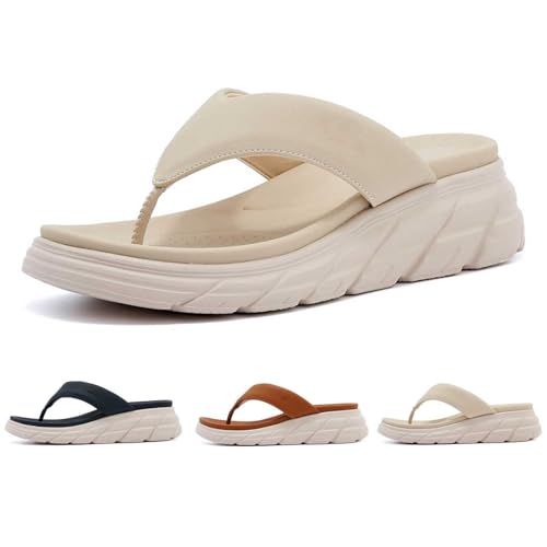 IXPIUZB Flip flops damen elegant PU leder, Zehentrenner sandalen damen Sommer PU Leder Clip Toe Pantoffeln Gummi Plateau Slippers Freizeit Strandschuhe Für Freizeit, Strand Und Somme von IXPIUZB
