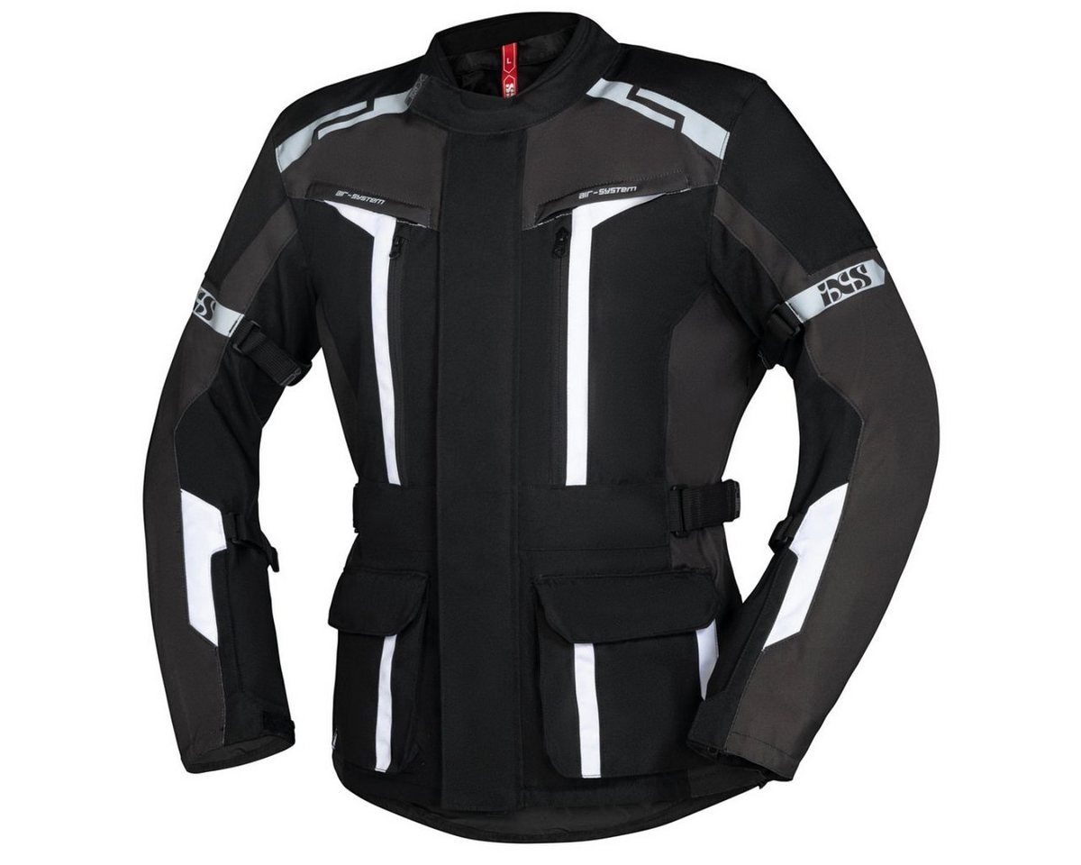 IXS Motorradjacke iXS Evans-ST 2.0 Textiljacke Herren schwarz / grau / weiß M atmungsaktiv von IXS