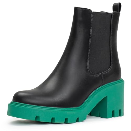 IXU 2023 frauen Chelsea Boots Chunky Boots Für Frauen Plattform Stiefeletten Pull-On Lug Sohle Elastische Herbst Schwarz Mode Booties Schuhe, A-grün, 40 EU von IXU
