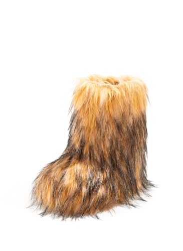 IXU Damen Kunstpelz Stiefel Pelzig Flauschig Runde Zehe Wildleder Winter Bequem Plüsch Warm Kurz Outdoor Indoor Flache Schuhe Mitte Wade Stiefel, Braun, 38.5 EU von IXU