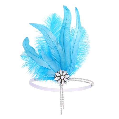 IYOU 1920er Jahre Feder Flapper Kopfstück Hellblau Kristall Gatsby Stirnband Abschlussball Hochzeit Haarschmuck für Frauen von IYOU