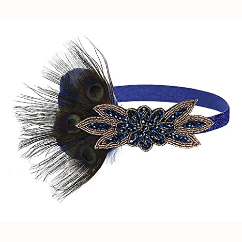 IYOU 1920er Jahre Gatsby Kopfschmuck für Frauen Blau Feder Flapper Stirnband Kristall Party Braut Haarbänder für Frauen von IYOU