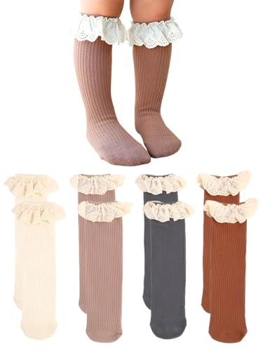 IYOU 4 Paare Baby Mädchen Kniestrümpfe Lange Rüschen Socken Kleinkind Mädchen Warme Baumwolle Strumpf für Prinzessin 1-3T von IYOU
