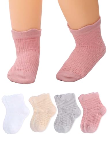 IYOU 4 Paare Baumwolle Dünne Socken Kleinkind Sommer Socke Baby Mädchen Crew Mesh Socken für 6-12 Monate Drinnen im Freien von IYOU