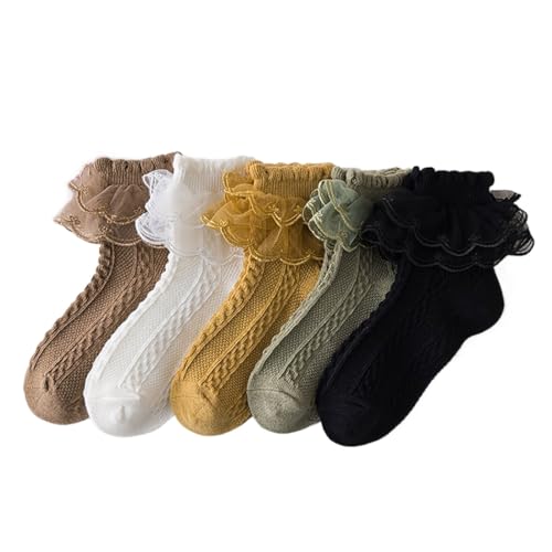 IYOU 6 Paare Rüschen Socken Weiß Öse Gerüschte Socken Weich Elastisch Prinzessin Spitze Kleid Socken für Mädchen von IYOU