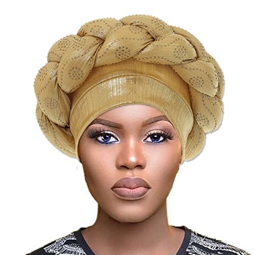 IYOU Afrikanischer Turban Kopf Wrap Gold Braid Beanie Cap Kopfbedeckung Kristalle Twisted Head Turbans für Frauen und Mädchen von IYOU