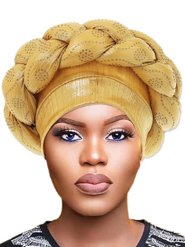 IYOU Afrikanischer Turban Kopf Wrap Gold Braid Beanie Cap Kopfbedeckung Kristalle Twisted Head Turbans für Frauen und Mädchen von IYOU