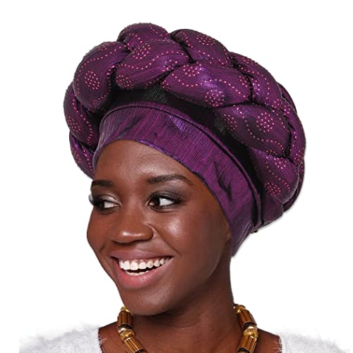 IYOU Afrikanischer Turban Kopf Wrap Lila Zopf Beanie Mütze Kopfbedeckung Kristalle Twisted Head Turbans für Frauen und Mädchen von IYOU