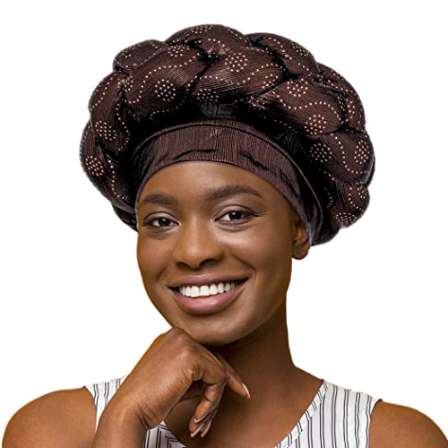 IYOU Afrikanischer Turban Kopfwickel Braun Zopf Beanie Mütze Kopfbedeckung Kristalle Twisted Head Turbans für Frauen und Mädchen von IYOU