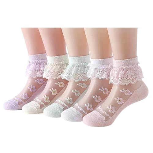 IYOU Baby Mädchen Rüschen Socken Weiß Blume Öse Gerüschte Socken Dünn Sommer Transparent Spitze Socken für Kleinkind Säugling Kinder von IYOU