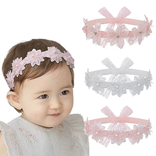 IYOU Baby-Stirnband, weiße Blume, Krone, dehnbar, florales Kopfband, Geburtstag, Neugeborene, Kinder, 3 Stück von IYOU