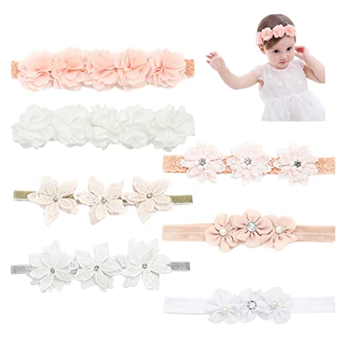 IYOU Baby Mädchen Stirnband Blumen Rosa Haarband mit Grosgrain Schleife Kopfbedeckung Party Hochzeit Fotografie Haarschmuck zum Kinder((Packung mit 7)) (Rosa2) von IYOU