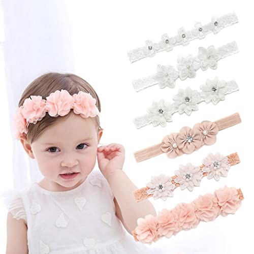 IYOU Baby Mädchen Stirnband Blumen Rosa Haarband mit Grosgrain Schleife Kopfbedeckung Party Hochzeit Fotografie Haarschmuck zum Kinder ((6er Pack))(Rosa1) von IYOU