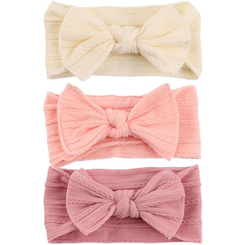 IYOU Baby Stirnbänder mit rosa Schleifen Haarschmuck Weiche, dehnbare Nylon-Haarbänder für Kleinkinder und Mädchen (3 Stück) von IYOU