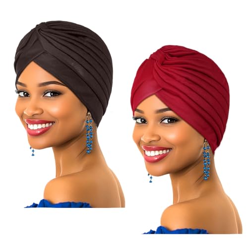 IYOU Beanie Mütze Head Wraps Schwarzer Turban Stirnband Schlafkirche Afrikanische Kopfbedeckung für Damen(2er Pack) von IYOU