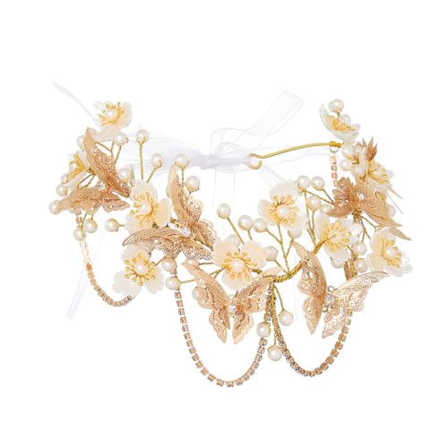 IYOU Blume Fee Stirnband Gold Schmetterling Elfe Krone Kopfstück V-Form Cosplay Kostüm Hochzeit Haarschmuck für Frauen und Mädchen von IYOU