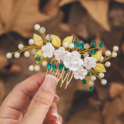 IYOU Blume Hochzeit Haar Kamm Grün Kristall Braut Kopfstück Perle Blatt Gast Bräute Brautjungfer Haarschmuck für Frauen IYOU Blume Hochzeit Haar Kamm Grün Kristall Braut Kopfstück Perle Blatt Gast Bräute Brautjungfer Haarschmuck für Frauen von IYOU