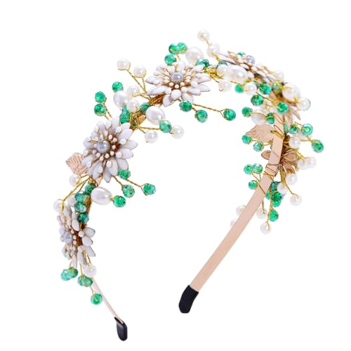 IYOU Blume Hochzeit Haarbänder Grün Kristall Stirnband Perle Prom Gast Haarschmuck für Braut und Brautjungfer von IYOU