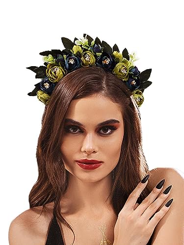 IYOU Blume Stirnband Floral Dunkelblau Kopfstück Festival Halloween Haarschmuck für Frauen und Mädchen von IYOU