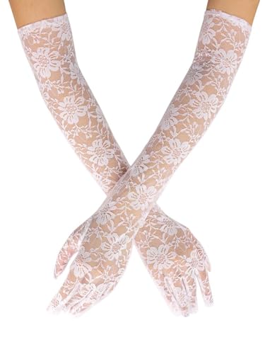 IYOU Blumen Spitze Handschuhe Lange Weiße Spitze Handschuhe Hochzeit Oper Party 1920s Flapper Spitze Handschuh für Dinner Parties von IYOU