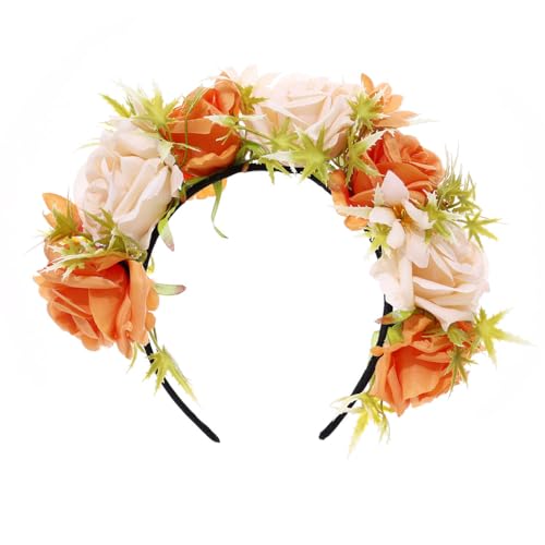 IYOU Blumenkrone Stirnband Orange Rose Haarbänder Rave Floral Tag der Toten Halloween Kopfbedeckung Haarschmuck für Frauen und Mädchen von IYOU