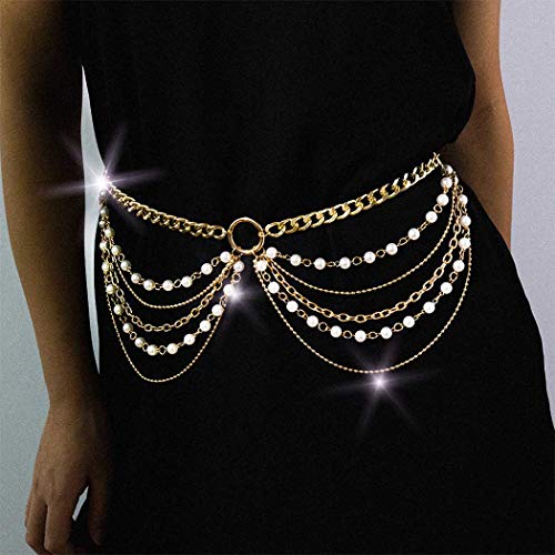 IYOU Boho Hüftkette Geschichtet Gold Perle Körperkette Perlen Gürtelketten Party Abschlussball Bauchkette Schmuck Pro Frau und Mädchen von IYOU