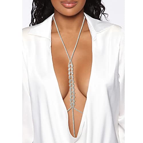 IYOU Boho Kristall Körperketten Silber Strass Bling Brustketten Sexy BH Ketten Nachtclub Party Bikini Hüftkette Zubehör für Frauen und Mädchen von IYOU