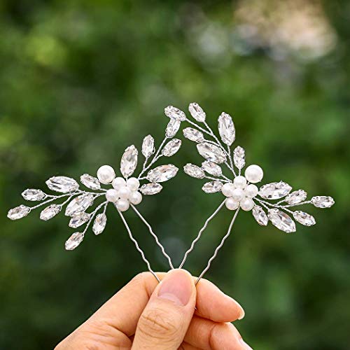 IYOU Braut Haarnadeln Silber Braut Hochzeit Perle Blume Haarnadel Strass Kopfschmuck Haarschmuck für Frauen und Mädchen (2 Stück) (Silber) von IYOU