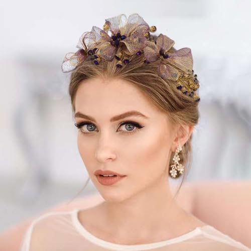 IYOU Braut Hochzeit Haar Rebe lila Blume Kupfer Draht Stirnband Brautjungfer Gast Haarschmuck für Frauen von IYOU