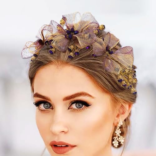 IYOU Braut Hochzeit Haar Rebe lila Blume Kupfer Draht Stirnband Brautjungfer Gast Haarschmuck für Frauen von IYOU