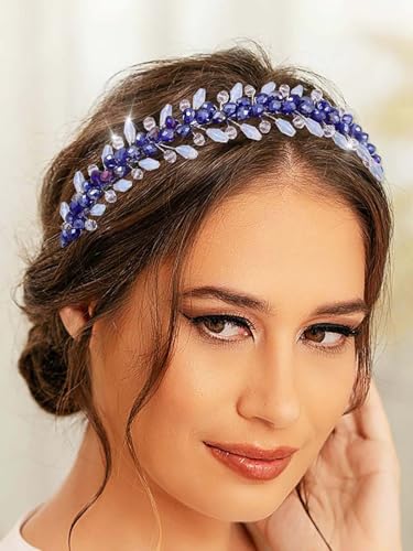 IYOU Braut Hochzeit Haarbänder Königsblau Kristall Haarbänder Sparkly Rhinesotne Gast Birde Brautjungfer Haarschmuck für Frauen und Mädchen von IYOU