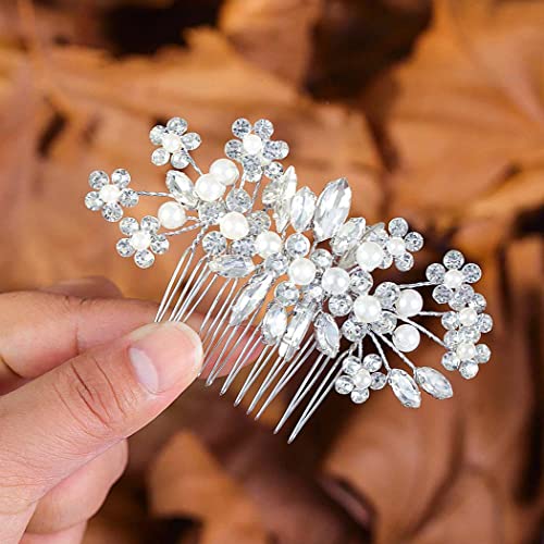 IYOU Braut Hochzeit Haarkämme Silber Strass Perle Braut Seite Kamm Kristall Haarschmuck für Frauen und Mädchen von IYOU