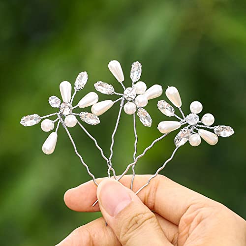 IYOU Braut Hochzeit Haarnadeln Kristall Perle Haarspange funkelnde Strass Haarspange Braut Hochzeit Zubehör für Frauen und Mädchen (3 Stück) (Silber) von IYOU