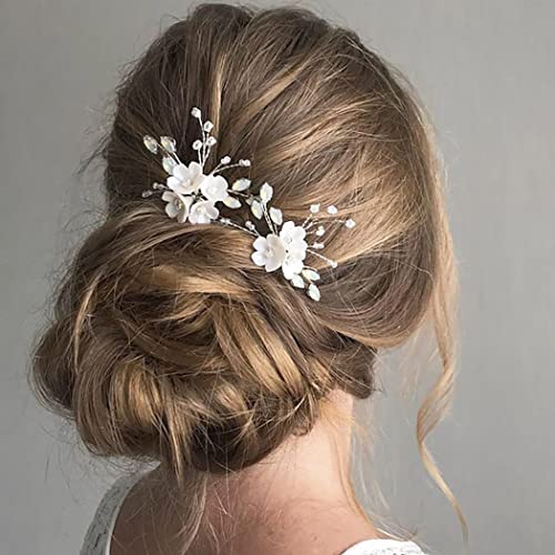 IYOU Braut Hochzeit Haarnadeln Silber funkelnde Kristall Perle Haarnadel Braut Blume Haarschmuck für Frauen und Mädchen (2Stück) von IYOU