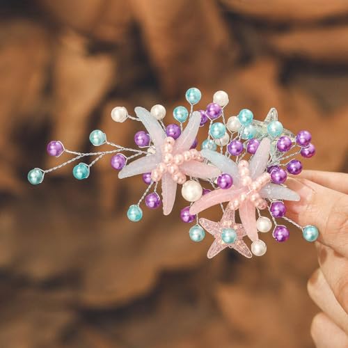 IYOU Braut Hochzeit Haarspange Violett Seestern Haarteil Perle Barrette Bräute Brautjungfer Haarschmuck für Frauen und Mädchen von IYOU