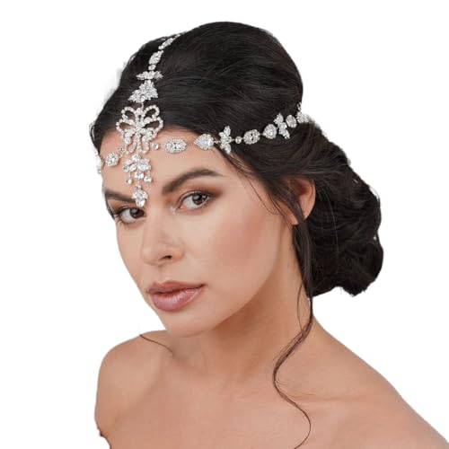 IYOU Braut Hochzeit Kopfkette mit Kamm Kristall Stirnketten Quaste Anhänger Festival Halloween Haarschmuck für Frauen von IYOU