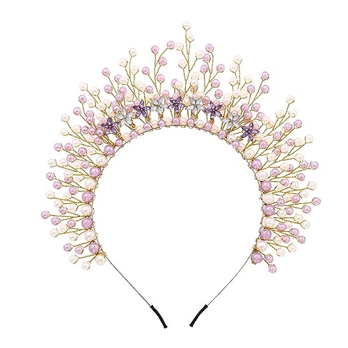IYOU Braut Hochzeit Stirnband Perle lila Kopfteil Blume Göttin Halo Krone Kostüm Cosplay Haarschmuck für Frauen von IYOU