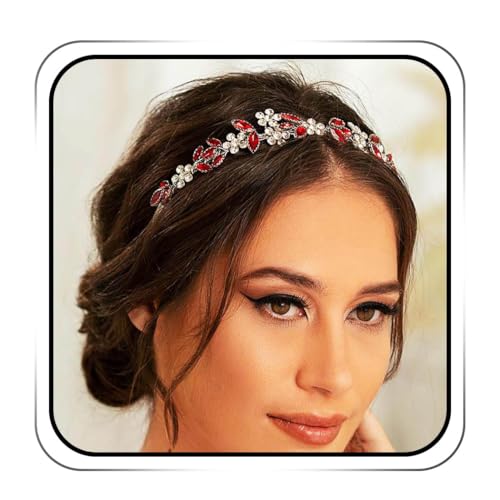 IYOU Braut Hochzeit Stirnband Rot Kristall Haarbänder Krone Blume Haarteil Tiara Festival Braut Haarschmuck für Frauen von IYOU