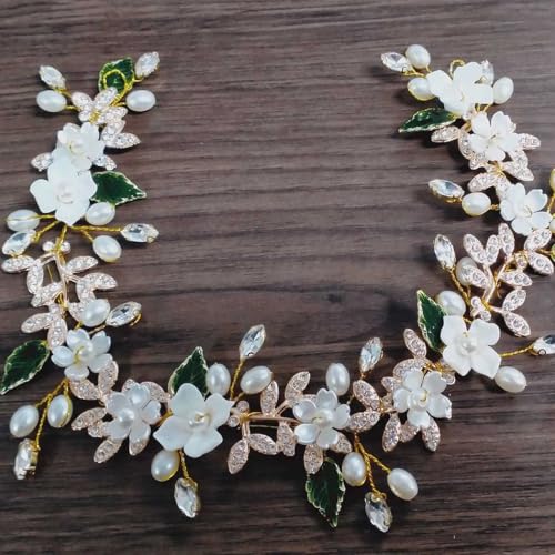 IYOU Braut-Hochzeitshaarschmuck Goldene Blume Braut-Haarschmuck Blatt Kristall Brautjungfern-Haarschmuck für Frauen von IYOU