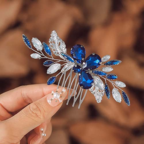 IYOU Brautschmuck Hochzeit Haarkamm Kristall Blau Kopfschmuck Strass Haarschmuck Abschlussball Braut Hochzeit Seitenkämme für Frauen von IYOU