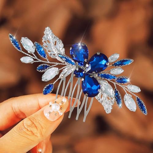 IYOU Brautschmuck Hochzeit Haarkamm Kristall Blau Kopfschmuck Strass Haarschmuck Abschlussball Braut Hochzeit Seitenkämme für Frauen von IYOU
