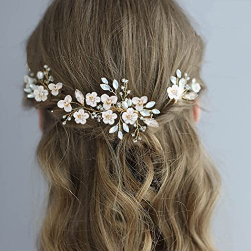 IYOU Brautschmuck Hochzeit Haarkamm Silber Blume Strass funkelnd Kristall Braut Blatt Seitenkämme Perlen Haarschmuck für Frauen und Mädchen 3 Stück von IYOU