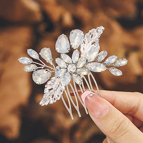 IYOU Brautschmuck Hochzeit Haarkamm Silber Strass Haarteile Opal Abschlussball Braut Hochzeit Seitenkämme Haarschmuck für Frauen von IYOU