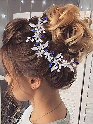 IYOU Brautschmuck Hochzeit Haarranbe Blau Blume Haarschmuck Kristall Perlen Stirnband Braut Kopfschmuck für Frauen von IYOU
