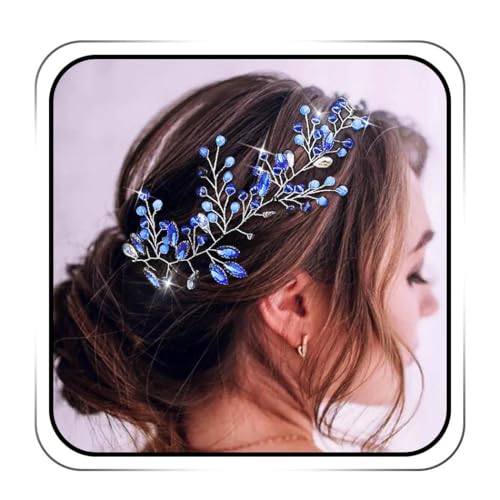 IYOU Brautschmuck Hochzeit Haarranke Blau Kristall Kopfschmuck Perlen Braut Brautjungfer Haarschmuck für Damen von IYOU