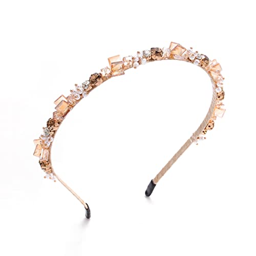 IYOU Champagner Kristall Stirnbänder Strass Haarschmuck Perle Edelstein Kopfbedeckung Dünne Luxus Party Haarbänder für Frauen und Mädchen von IYOU
